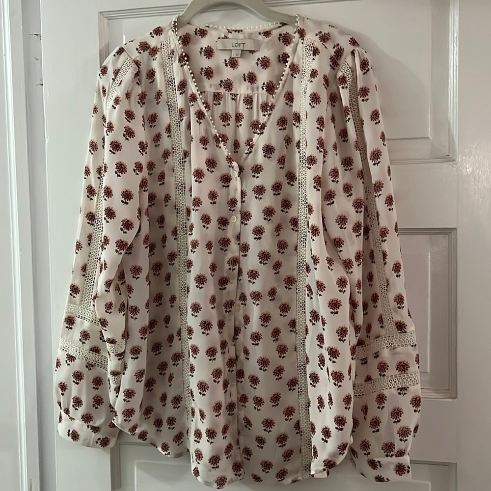 Off white blouse with pink flowers